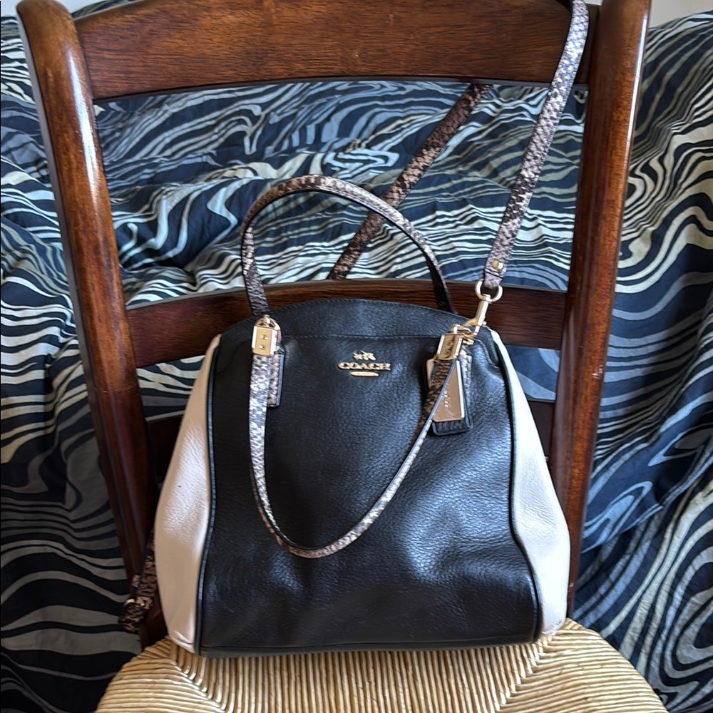 Coach Black and Cream Crossbody Bag with Structured Design